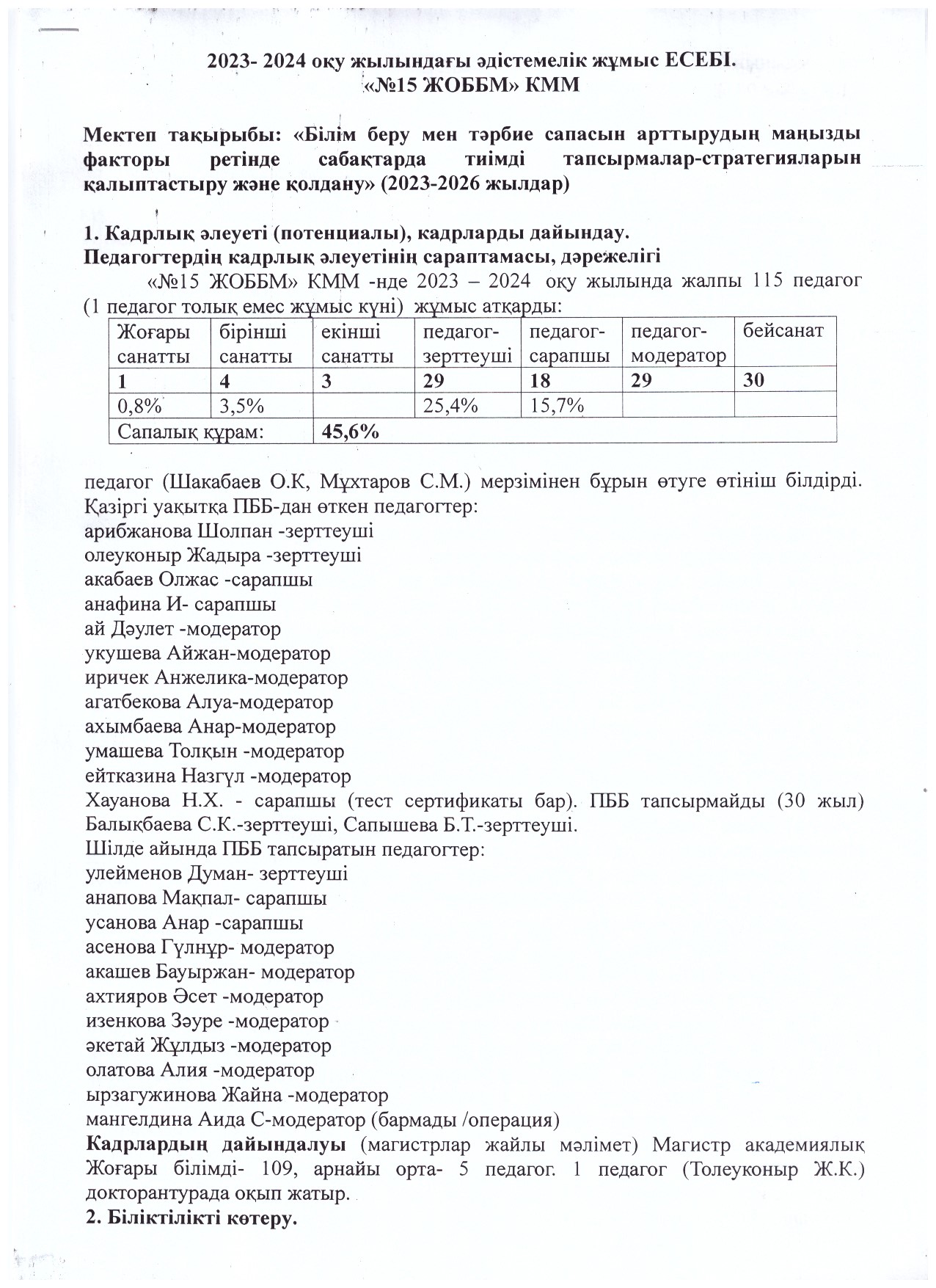 2023-2024  оқу жылындағы әдістемелік жұмыс есебі